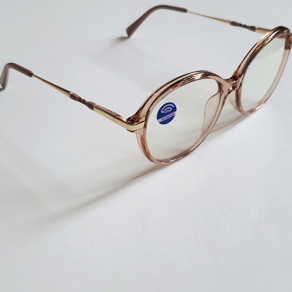 Anthropologie Blue Light Blocking Rose Gold Round Frame Glasses - Picture 4 of 9